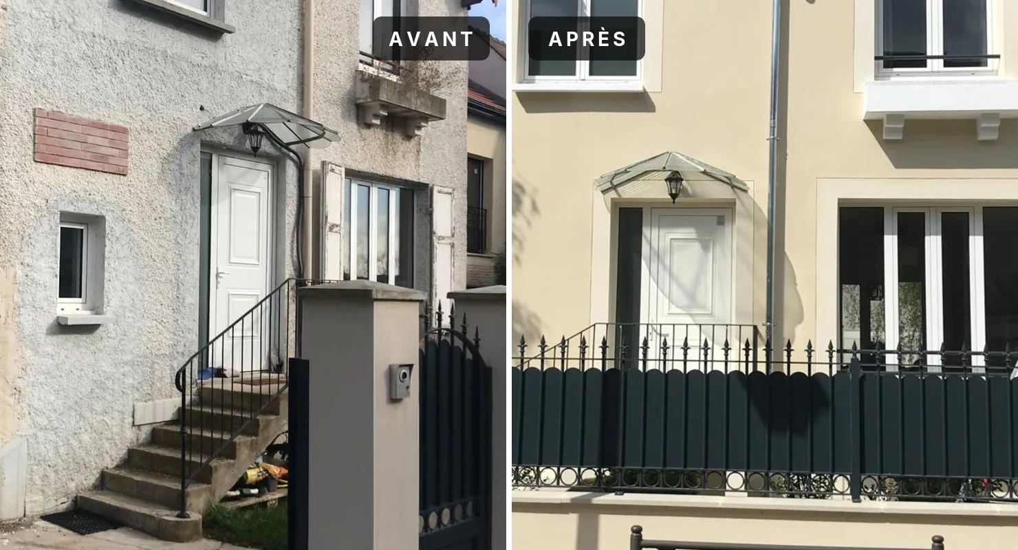 Réalisation : L'entrée, avant et après ravalement — Ravalement